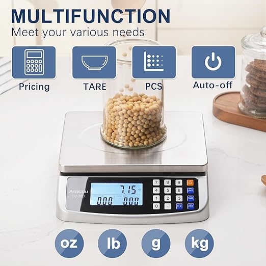 110lb Food Scale, Commercial Kitchen Scale with Price Computing, Plug-in Usable, 0.05oz/1g, 304 Stainless Steel, for Cooking, Vegetables, Farm, Industry, Counting. LC300-FlexoryFit