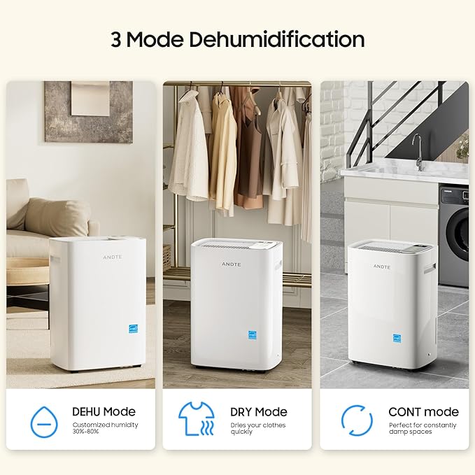 5500 Sq.Ft Energy Star Dehumidifier for Basement Home, ANDTE 80 Pints Large Room Dehumidifiers Efficient with Drain Hose & 1.32 Gal Tank, Smart Humidity Control, Touch Control Panel, Auto Defrost