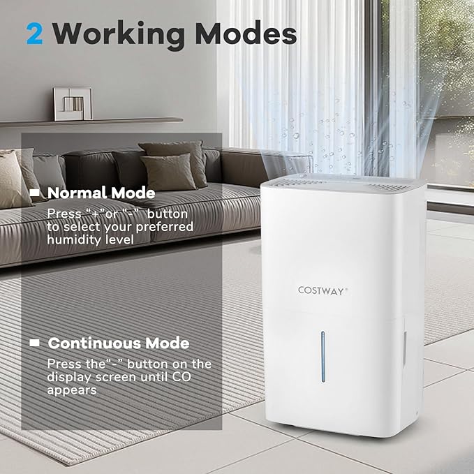 COSTWAY 94.5 Pints Energy Star Dehumidifier, 6000 Sq.Ft Portable Large Home Dehumidifier for Basements with 2 Modes & 3 Fan Speeds, 1.4 Gallon Tank
