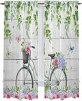 Spring Kitchen Curtains, Bicycles Botanical Rose Leaves Butterfly Wood Grain by Unknown