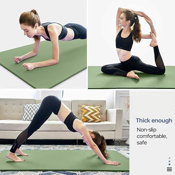 Thick Yoga Mat Non Slip, Large Size 72" L x 32" W x 0.6" TH, Premium Exercise & Fitness Mat with Carrying Strap and Bag, Workout Mats for Home-FlexoryFit