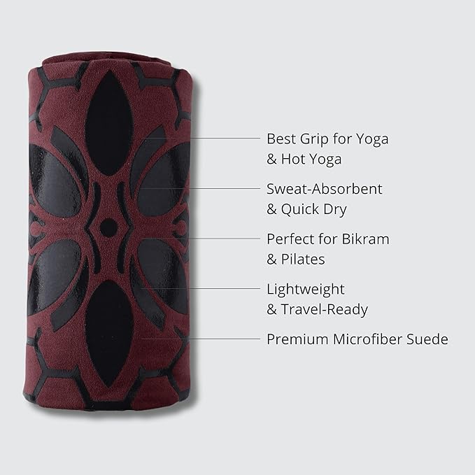 Clever Yoga Non-Slip Hot Yoga Towel – Non-Slip Grip for Hot Yoga, Sweat Absorbent, Honeycomb Silicone Grip, Stays Flat – Ideal for Pilates, Travel, Washable & Lightweight - Burgundy-FlexoryFit
