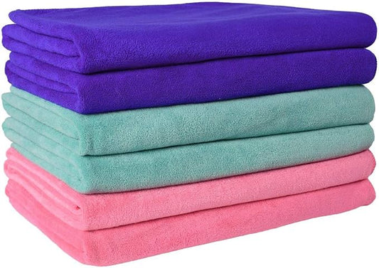 JML Microfiber Towels, Bath Towel Sets (6 Pack, 27" x 55") - Extra Absorbent, Fast Drying, Multipurpose for Bath, Swimming, Fitness, Sports, Yoga, Dark Blue/Green/Pink-FlexoryFit