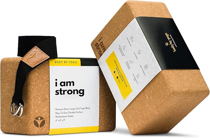Premium Cork Yoga Blocks - Extra Large Yoga Block 2-Pack or Extra Tall 1-Pack for Inflexible Yogis | Natural, High-Density Cork for Superior Support & Stability | Optional Yoga Strap & Gift Box-FlexoryFit