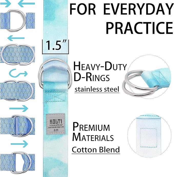 Yoga Exercise Adjustable Straps 8FT with Durable D-Ring for Pilates & Gym Workouts | Hold Poses, Stretch, Improve Flexibility & Maintain Balance-FlexoryFit