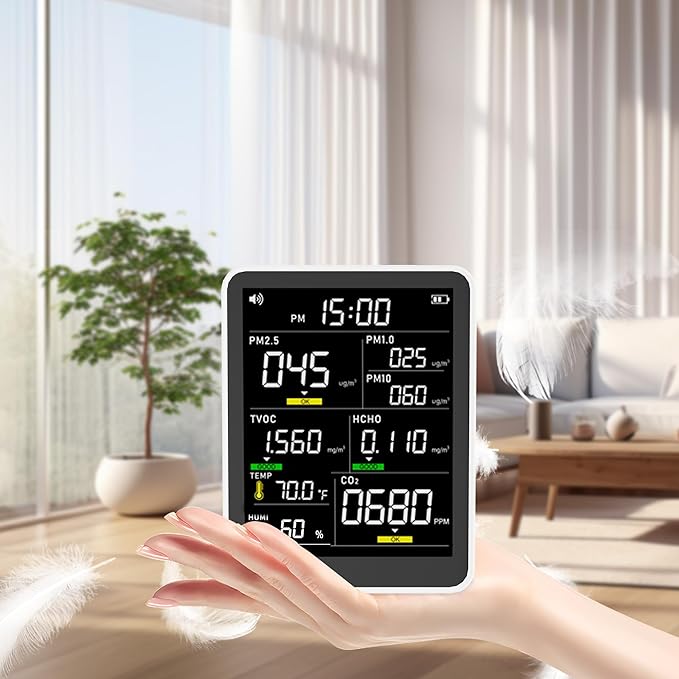 9-in-1 Professional Indoor Air Quality Monitor Indoor Portable PM2.5/PM10/CO2, Temperature, Formaldehyde Detector, Humidity TVOC,Time Display Air Quality Tester - Confined Space Clean Air Monitor