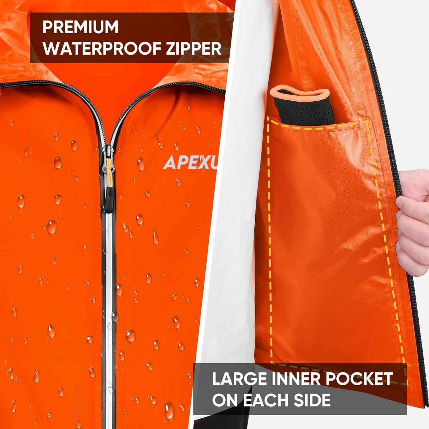 APEXUP Packable Rain Jacket Men with Reflective Zipper, Lightweight Waterproof Raincoat, Mens Rain Jacket for Outdoor Sports