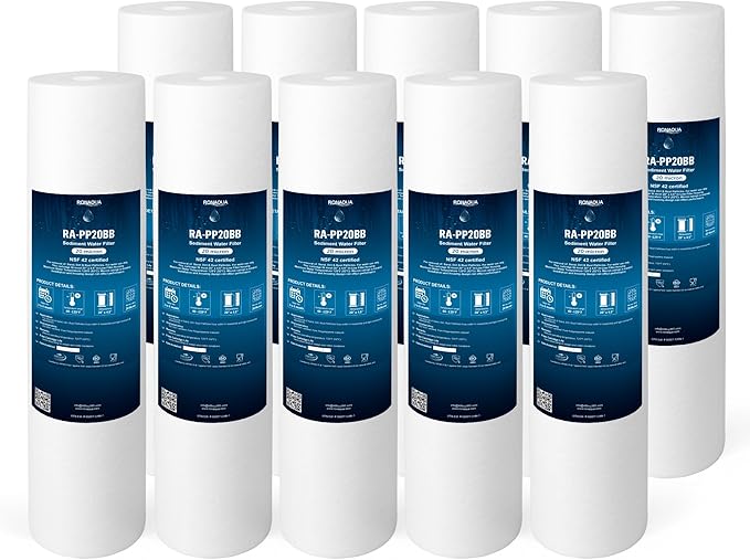 Ronaqua 20" x 4.5" Big Sediment Replacement Water Filter Cartridge, 20 Micron, NSF Certified, for Whole House, Compatible with 155358-43, 2PP20BB1M, AP810-2, FPMB-BB5-20, P5-20BB, SDC-45-2005, 10 Pack