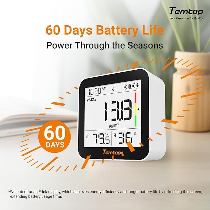 Temtop M10+ Air Quality Monitor T1 Themometer Combo, 6-in-1 CO2, PM2.5, VOC Detection with Humdity Meter