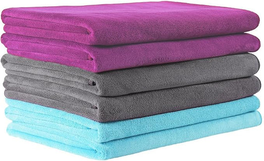 JML Microfiber Towels, Large Bath Towel Set 6 Pack, 27" x 55" - Extra Absorbent, Fast Drying, Multipurpose for Swimming, Fitness, Sport, Yoga, Purple/Grey/Light Blue-FlexoryFit