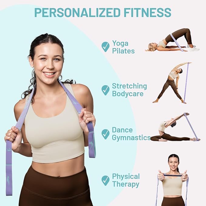 Slim Panda Stretch Strap, Dance Stretch Bands Flexibility, Elastic Yoga Stretching Strap with 9 Loops for Physical Therapy, Pilates, Yoga, Ballet, Gymnastics Stretching Bands for Exercise-FlexoryFit