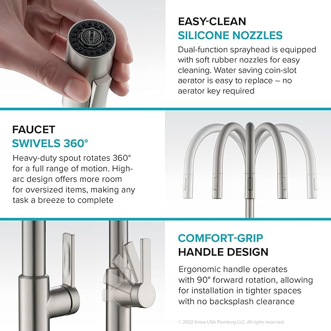 KRAUS Oletto High-Arc Single Handle Pull-Down Kitchen Sink Faucets in Spot Free Black Stainless Steel, Kitchen Faucets with Pull Down Sprayer, KPF-2820MBSFSB