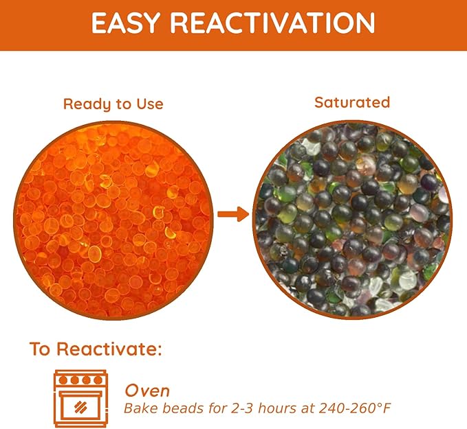 Silica Gel Beads Orange, 3-5mm | Orange Silica Gel Beads Turn to Green to Indicate Reactivation. Reusable Desiccant Beads Rechargeable Moisture Absorber Silica Gel (2.0 lb)