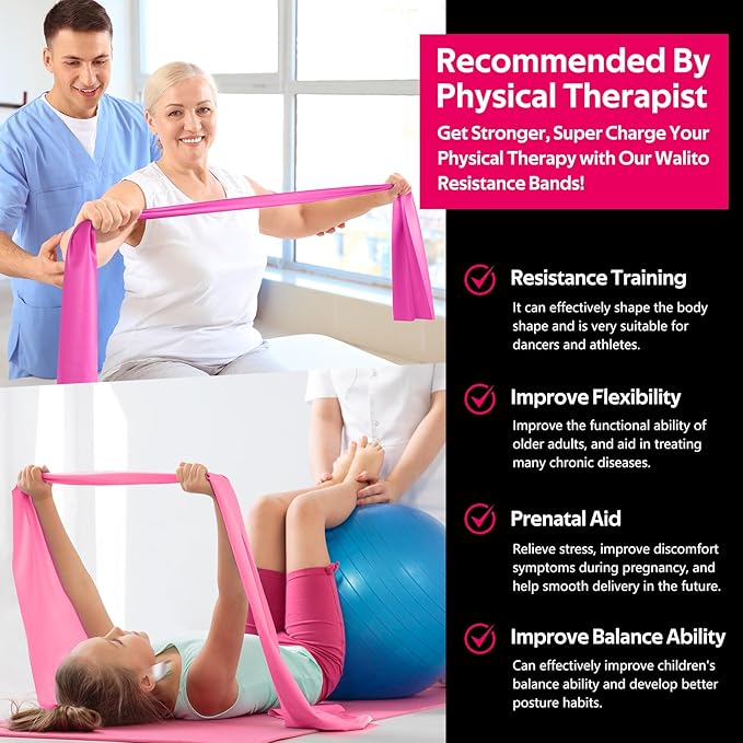 WALITO Resistance Bands for Working Out, Exercise Bands for Women and Men, Workout Bands for Physical Therapy, Stretch, Recovery, Pilates, Rehab, Strength Training and Home Gym-FlexoryFit