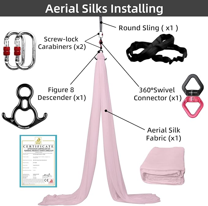 PRIOR FITNESS Aerial Silks Kit Colorful 9/15/20 Yards 40D Nylon Fabric Hammock Set With Hardware & Guide for All Levels Of Aerial Yoga Practice and Acrobatic Flying For Adults Aerial silk-FlexoryFit