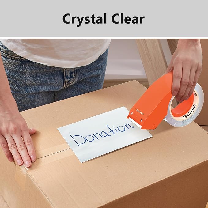 1.88 in x 66.6 YDs Clear Heavy Duty Packing Tape with Dispenser, Strong & Durable Shipping Tape, Packaging Tape, Packing Tape Dispenser for Packing Boxes, Moving Supplies, Shipping and Mailing-FlexoryFit