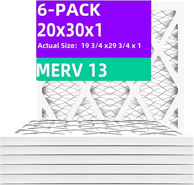 20x30x1 MERV 13 (6-Pack) Air Filter (Actual Size: 19.75"x29.75"x0.75") MPR 1900 & FPR 10, Furnace Air Filters, 20x30x1 air filter