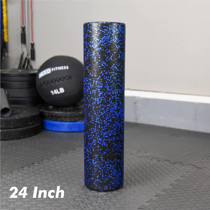 High-Density Round Foam Roller for Muscle Soreness Recovery, Exercise, Massage - 18", 24", 36" Blue Fleck (24 Inch)-FlexoryFit