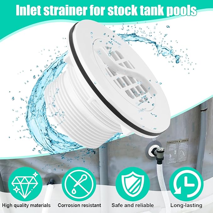 Threaded Inlet Strainer Kit Include Rubber Washer and Strainer Nut, Fits Intex Filter Pumps with 1-1/2" Hoses for Intex Stock Tank Pools and Stock Tank Pool Filter Kit Pool Accessories (2 Pcs)