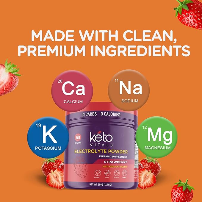 Keto Vitals Antioxidant Electrolytes Powder - Blend Electrolytes with Potassium, Magnesium, Sodium, Calcium | Keto Electrolytes Supplement Energy Drink Mix | Sugar-Free, Zero Calories, Zero Carbs-FlexoryFit