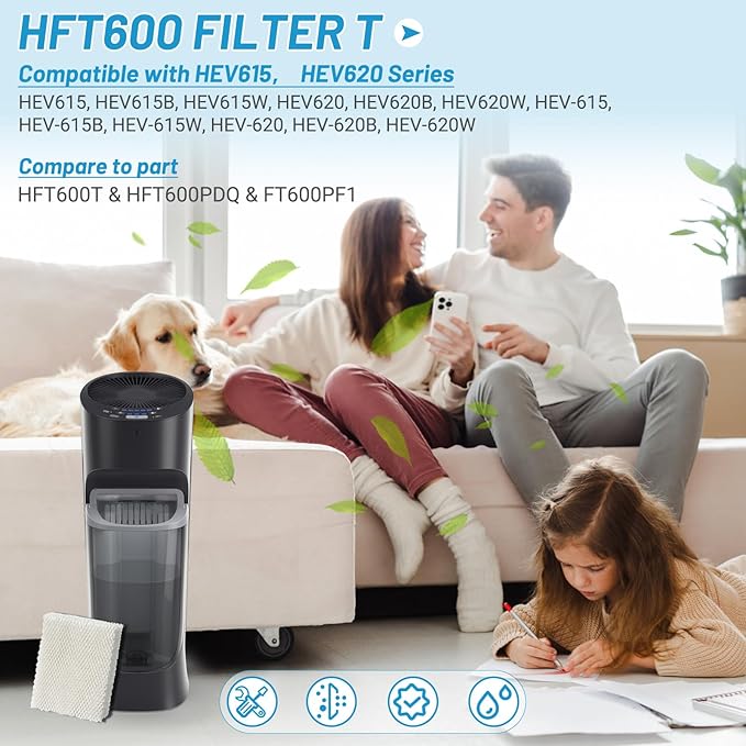 Lemige 4 Pack Humidifier Wicking HFT600 Filters T Compatible with Honeywell Tower Humidifier HEV615 HEV620, Compare to part HFT600T HFT600PDQ