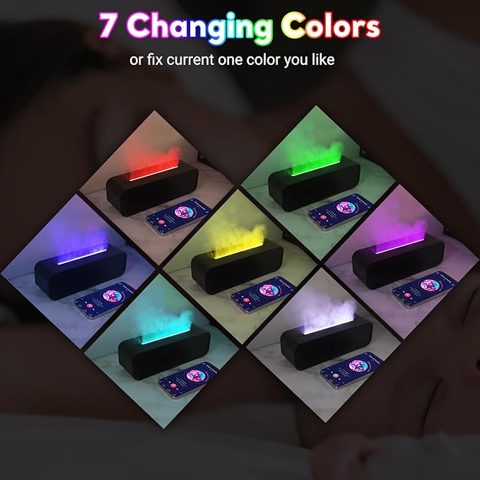Eseential Oil Diffuser, 250ml Flame Oil Diffuser - Aromatherapy Humidifier, Sound Activated Flame Effect, Rainbow Flame, Music Sync, Remote Control - Perfect for Bedroom Home Office Yoga (Black)
