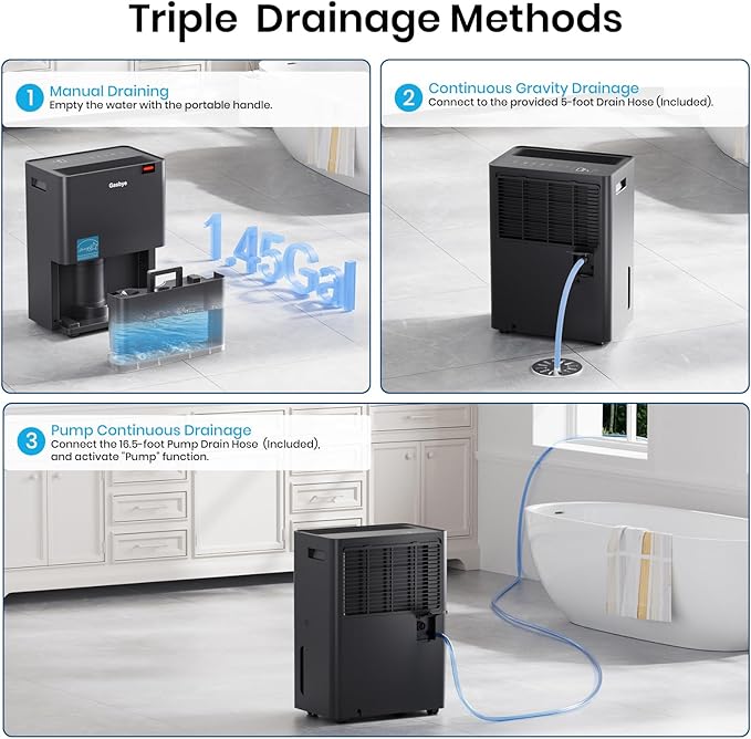 Energy Star 2024 Dehumidifier with [𝗥𝗲𝗽𝗹𝗮𝗰𝗲𝗮𝗯𝗹𝗲 Pump] for Basement – [44dB Quiet, Easy to Clean & Clog-Free], Max 75 Pints/Day, 16.5ft Drain Hose, Auto Shut-Off, Auto-restart, Black