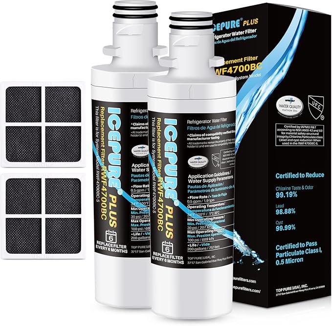 ICEPURE PLUS ADQ747935 NSF 53&42 Certified Replacement for LG LT1000P MDJ64844601, Kenmore Elite 9980, LT1000PC ADQ74793501 LT1000 RWF4700A RWF4700AB Refrigerator Water and LT120F Air Filter,2Combo