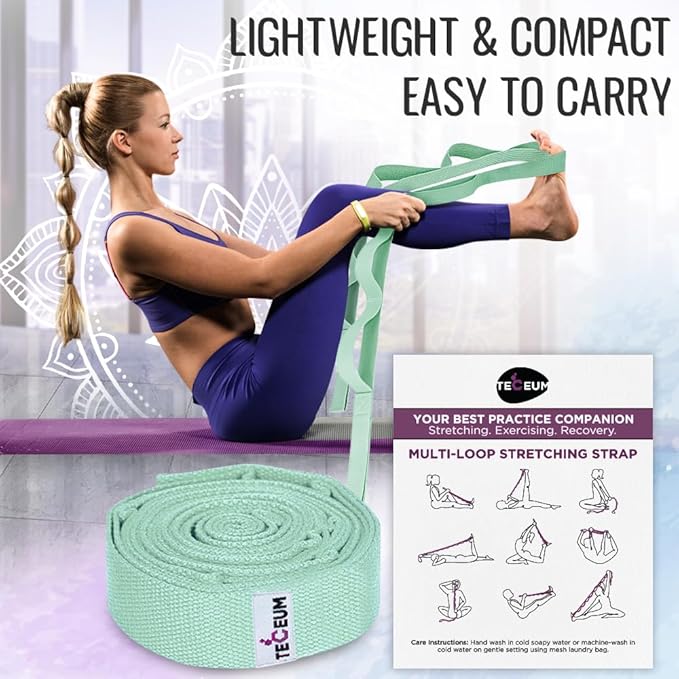 TECEUM Stretching Strap for Yoga & Physical Therapy – 10 Loops – Non-Elastic Leg Stretch Straps for Stretching, Exercising, Pilates, Post-Injury Rehabilitation for All Levels – Men & Women-FlexoryFit