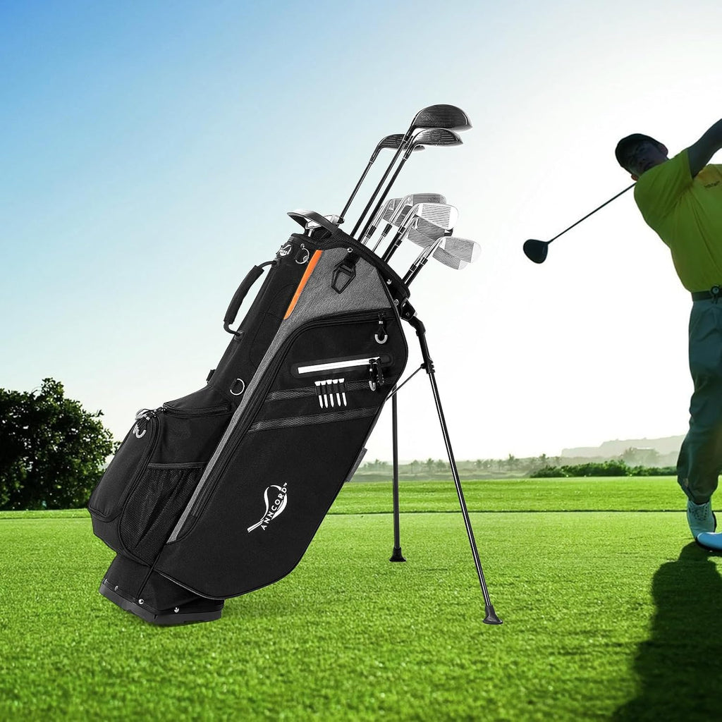 Golf Stand Bag 14 Way Top Dividers Full-Length with Stand, 7 Pockets, Lightweight Golf Bag for Men, Dual Strap, Rain Hood, Portable Golf Club Bag for Men Women