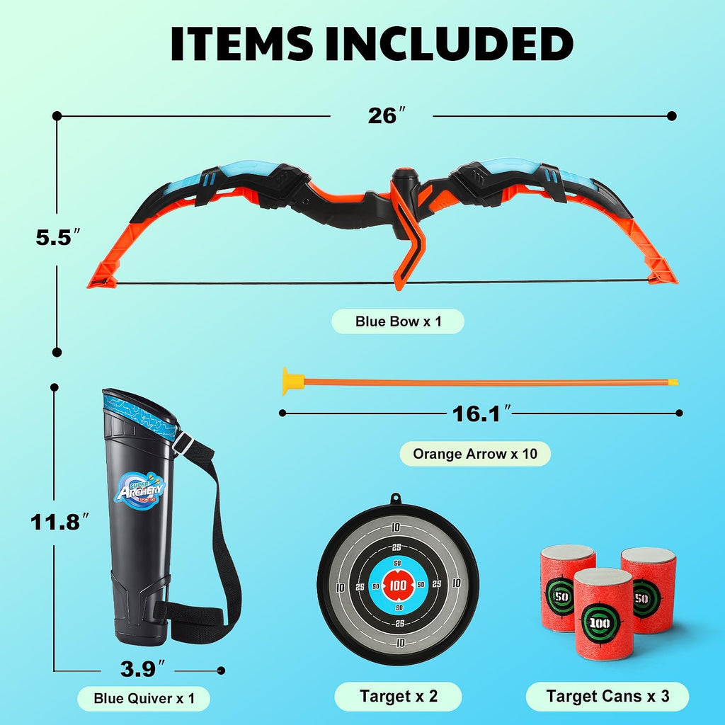 TOY Life Bow and Arrow Toys for Kids 4 6 8 12, Light Up Kids Bow and Arrow Set, Kids Archery Bows Set for Kids with Targets, Toy Gift for 5 Year Old Boys, Kids Toys Boys, Outdoor Toy Games for Kids