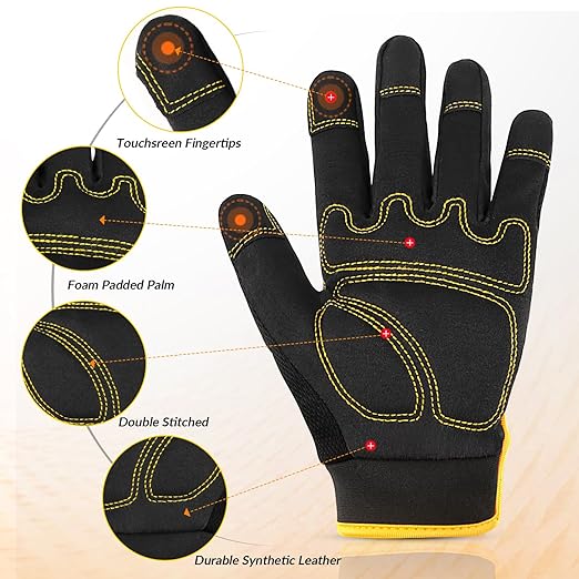 JUMPHIGH Work Gloves for Men 2 Pairs, Multi-Functional Light Duty Mechanic Gloves, Outdoor, Garden, Performance Fit, Touch Screen, Abrasion Resistant (XL)-FlexoryFit