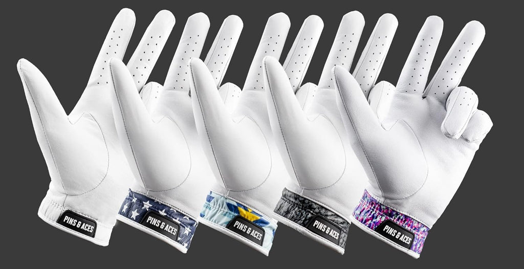 Pins & Aces - Ghost White Golf Glove Design - Premium AAA Cabretta Leather, Long-Lasting Durable Tour Glove for Men or Women - Premium Leather Golf Glove Left & Right Hand