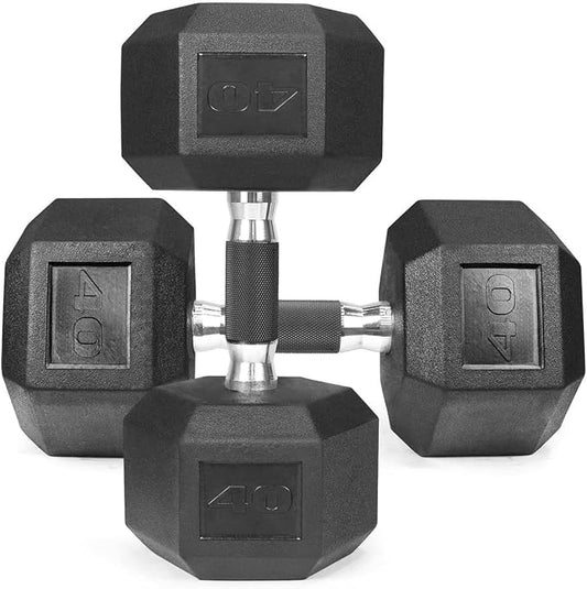 WF Athletic Supply Rubber Encased Hex Dumbbells with Rubber Grip Contoured Handle for Muscle Toning, Strength Building & Full Body Workout-FlexoryFit