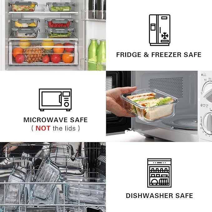 10 Pack 22 Oz Glass Meal Prep Containers with Lids, Reusable Glass Food Storage Containers with Lids, Leak Proof, Microwave, Oven, Freezer and Dishwasher Safe (White)-FlexoryFit