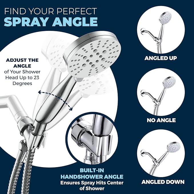 HammerHead Showers® Solid Metal 3-Spray Handheld Shower Head with Extra Long Hose and Shutoff Valve – Chrome - Perfect Dog Shower Head Attachment with 3 High Pressure Sprays - 2.5 GPM