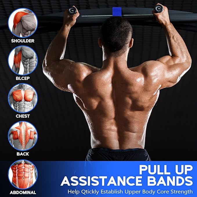 Pull Up Assistance Bands, Adjustable Heavy Duty Resistance Band for Pull Up, 3 Pull Up Bands, Comfortable Fabric Feet/Knee Rest, Assistance Bands for Pull-Up, Home Fitness, Body Stretching-FlexoryFit
