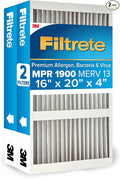 Filtrete 16x20x4 AC Furnace Air Filter, MERV 13, MPR 1900, Premium Allergen, Bacteria & Virus Filter, Electrostatic Air Cleaning Filter, 2-Pack (Actual Size 15.44 x 19.75 x 4.31 in)
