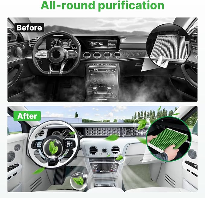 2-Pcs Cabin Air Filter with Activated Carbon for Hyundai Tucson 16-21, Kona 18-23, Kia Sportage 17-22, Soul 20-26 Cabin Filter for Car Replace for 97133-D1000 Automotive Accessories
