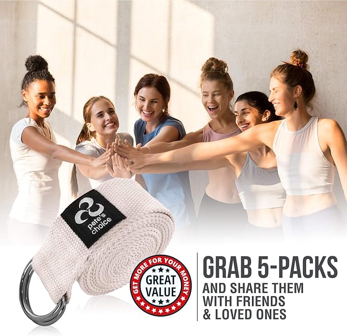 2-PACK or 5-PACK Yoga Exercise Adjustable Straps 8Ft | BONUS eBook | with Durable D-Ring For Pilates & Gym Workouts | Hold Poses, Stretch, Improve Flexibility & Maintain Balance-FlexoryFit