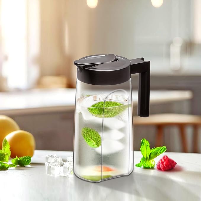 Amazing Abby - Slim Mini - 2-Pack Tritan Pitcher (48 oz), Unbreakable Plastic Water Pitcher with Lid, BPA-Free, Heat-Resistant, Dishwasher-Safe, Great for Both Iced and Hot Drinks, Black