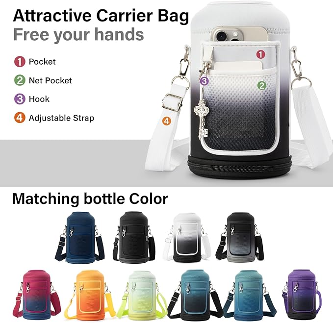 1 Gallon Water Bottle Insulated | Thickened Stainless Steel Vacuum Metal Water Jug | Portable Sports Large for Gym and Hiking with Straw, Carrier Bag, Handle Strap | BPA-Free 128 oz-FlexoryFit