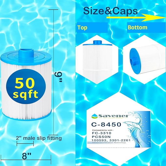 C-8450 Spa Filter Cartridge Replacement for FC-3310, PCS50N, 100593, 3301-2261, Maax Spas, 80501, 50 sq.ft, 2 Pack