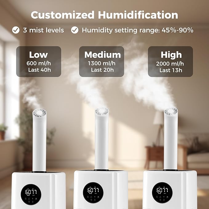 COSTWAY 21L/5Gal Humidifier for Large Room, Top Fill Whole House Humidifier, 3 Mist Levels, Extension Tube, 360° Nozzles & Remote Control for Bedroom, Plants