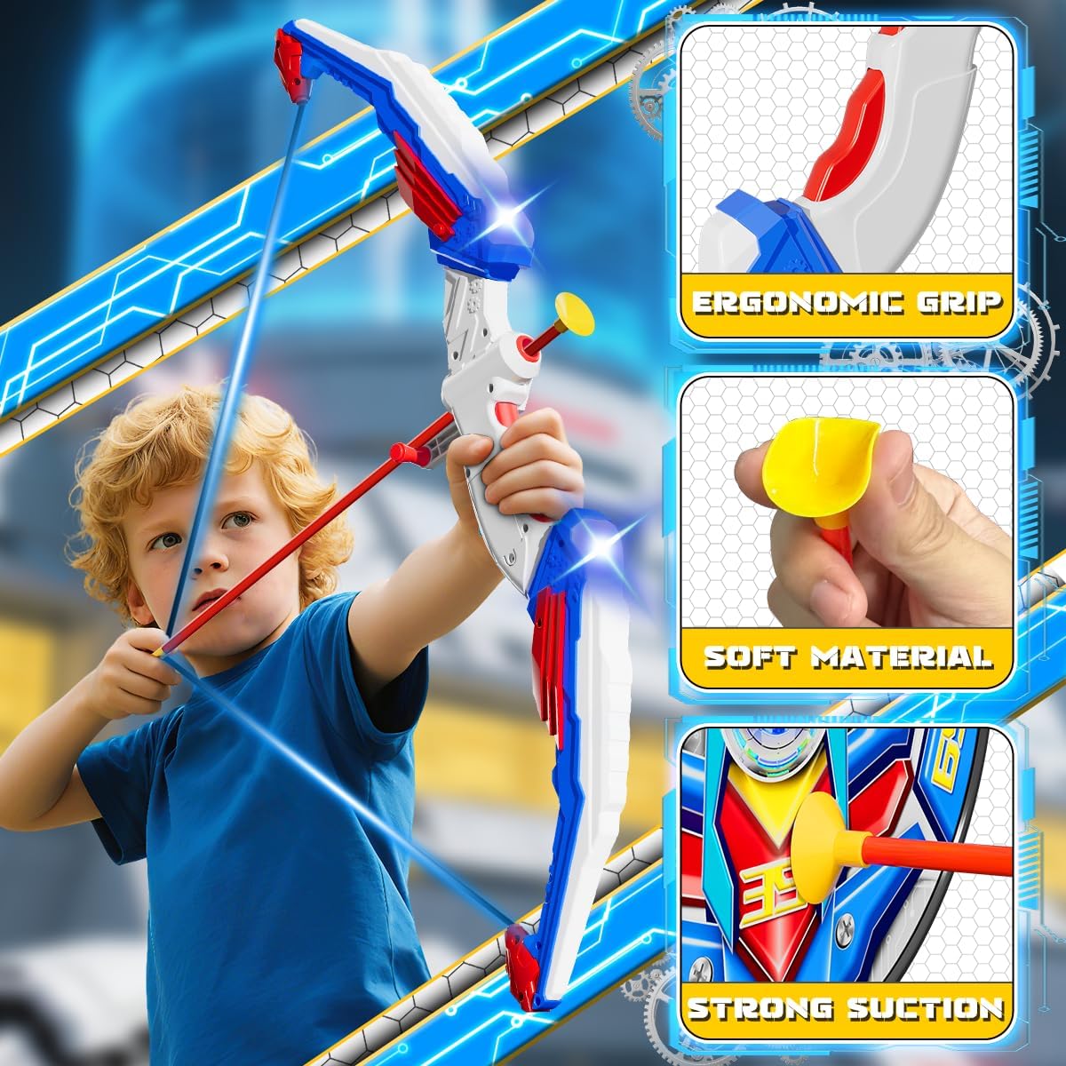 Kids Bow and Arrow Set, LED Light Up Archery Toy Set with 10 Suction Cup Arrows, 2 Target & Quiver, Indoor and Outdoor Toys Sport Gifts for Kids, Boys & Girls Ages 5 6 7 8 9 10 11 12