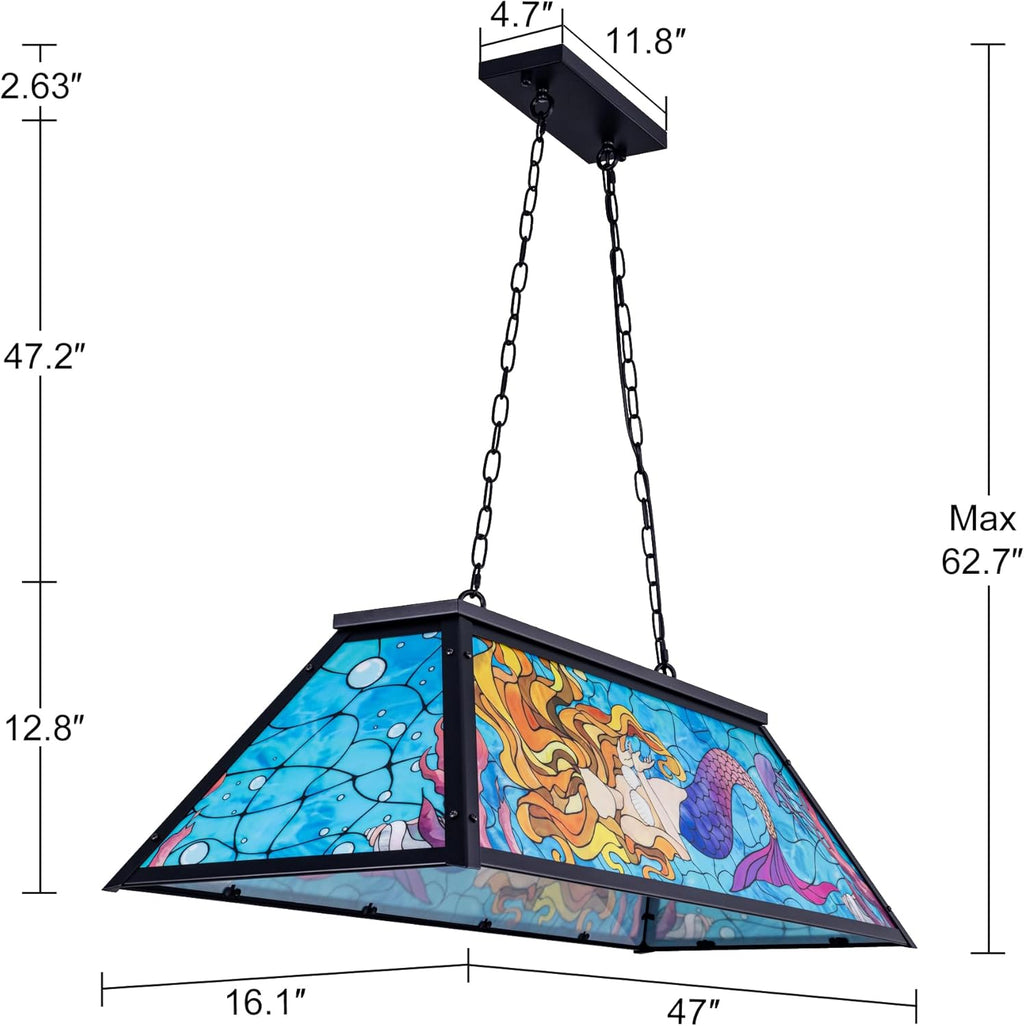 Wellmet Tiffany Pool Table lamp Hanging, Billiards Lamp for Game Room, 4-Lights Modern Chandeliers for Kitchen Island, Snooker Table, Party Men's Cave, Coastal Sea Ocean Style