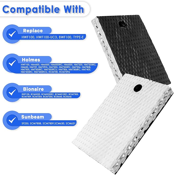 6 Pack HWF100 Humidifier Filter E Compatible with Holmes HM630, SCM630, BCM646, HM7808, SCM7808, BCM7205, HCM730, BCM7305, HCM729G