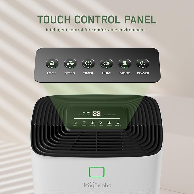 6,000 Sq.Ft 100 Pints Dehumidifier for Home, HOGARLABS Dehumidifier for Basement Large Room with Drain Hose, 1.32 Gal Water Tank, Auto Defrost, 24H Timer, Intelligent Humidity Control