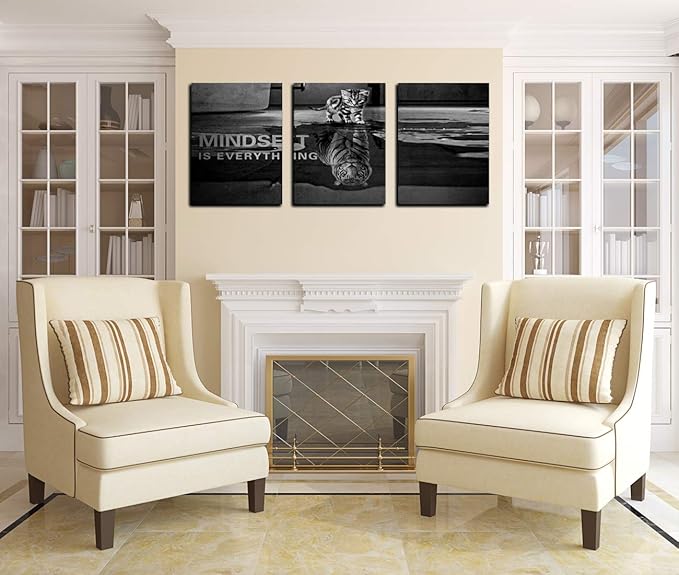 3 Panels Mindset is Everything Motivational Canvas Wall Art Inspirational Entrepreneur Quotes Poster Print Artwork Painting Picture for Framed Home Decoration Living Room office bedroom 36''W x 16''H-FlexoryFit