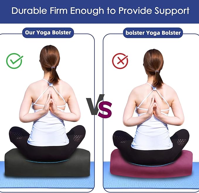 Yoga Bolster (26x10.5x5.5 in) Supportive Yoga Cushion for Restorative Yin Yoga Accessories Rectangular Bolster for Stretching Meditation Pillow 100% Organic Cotton Removable Washable Cover-FlexoryFit